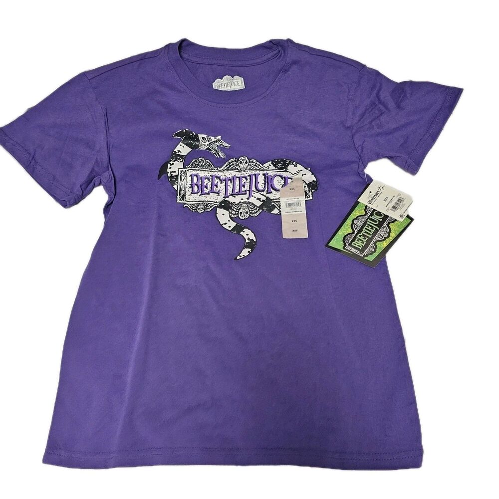 Beetlejuice Graphic T-Shirt Short Sleeve Relaxed Fit Crew Neck Purple Wmens XXS